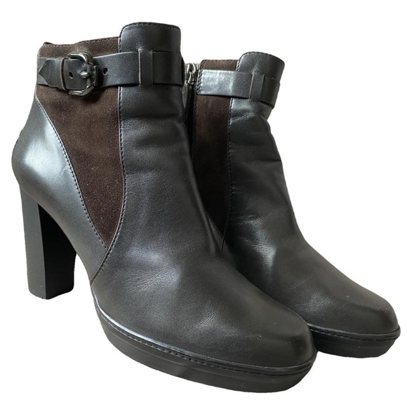 TODS Brown Suede & Leather Buckle Round Toe Heeled Ankle Bootie Size 39.5 - Picture 3 of 11